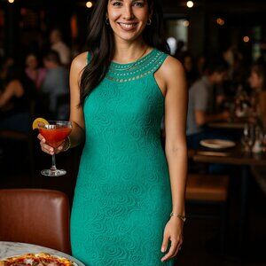 Eliza J Size 2 Teal Lace Overlay Shift Dress